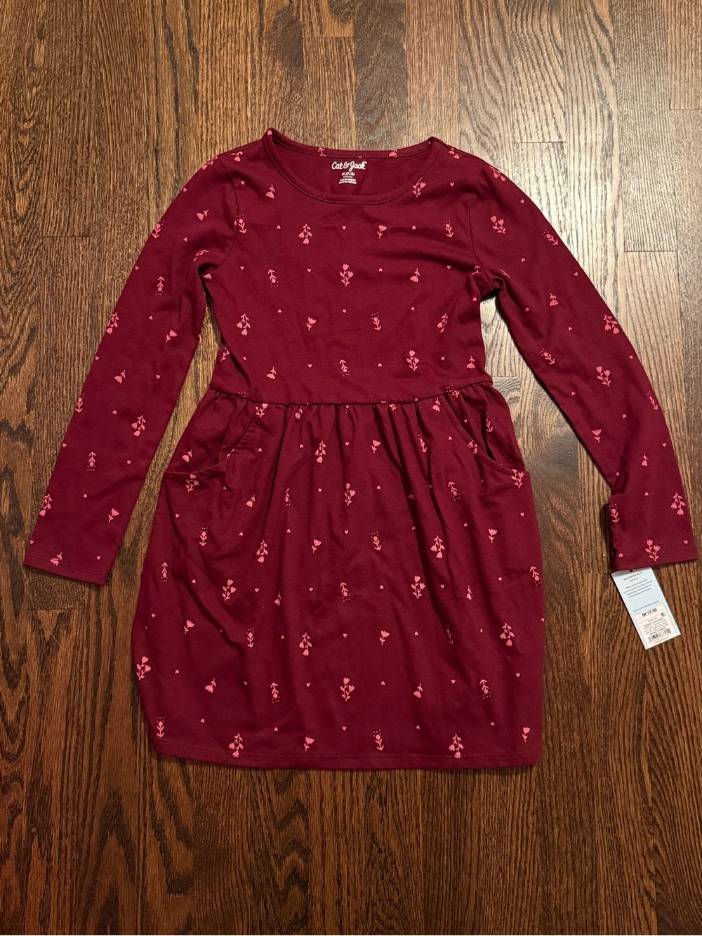 Cat & Jack Burgundy Dress with Pink Floral Accents size M